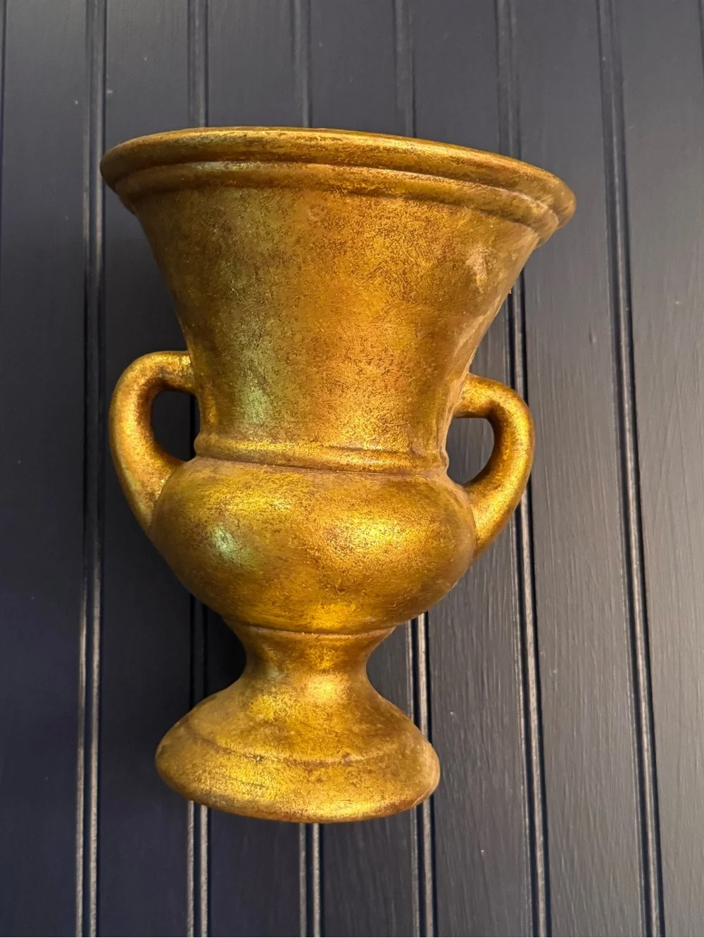 Vintage Gilt Porcelain Urn | Hollywood Regency Double-Handled Vase